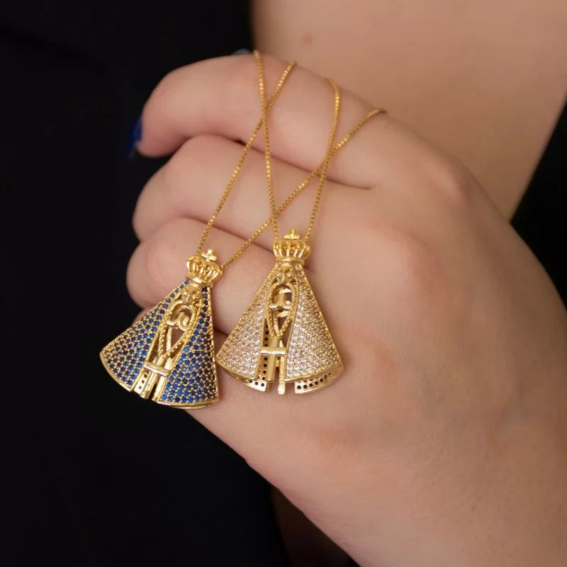 Colar Nossa Senhora Aparecida com Manto de Zircônia